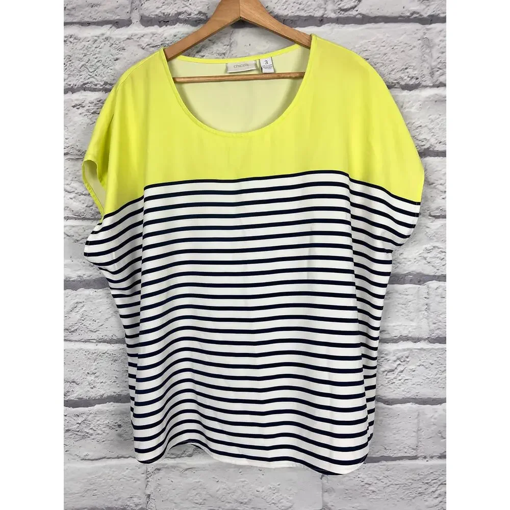 Chicos Womens XL Nautical Preppy Coastal Colorblock Striped‎ Dolman Sleeve Top